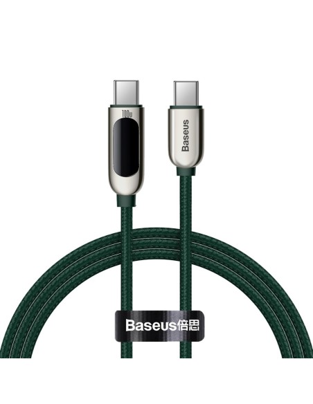 Pintas kabelis USB-C USB-C 100W su galios matuoklio ekranu 1 m žalias Pintas kabelis USB-C USB-C 100W su galios matuoklio ekranu 1 m žalias