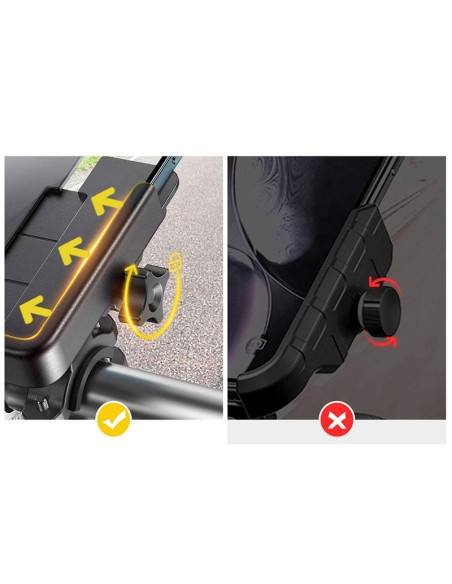 Metalinis dviračio telefono laikiklis. juodi motoroleriai