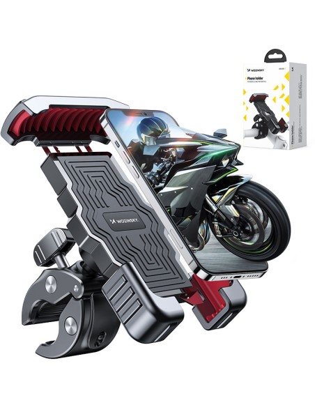 Šarvuotas metalinis telefono / motorolerio / motociklo laikiklis juodas