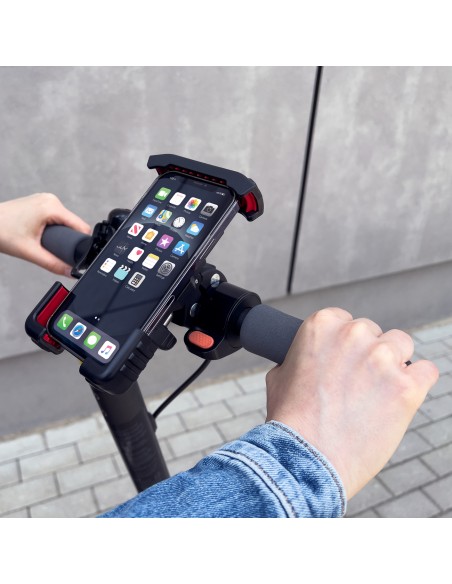 Šarvuotas metalinis telefono / motorolerio / motociklo laikiklis juodas