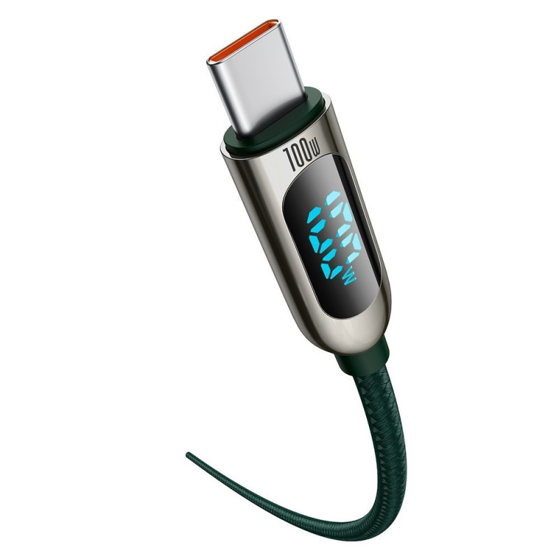 Pintas kabelis USB-C USB-C 100W su galios matuoklio ekranu 1 m žalias