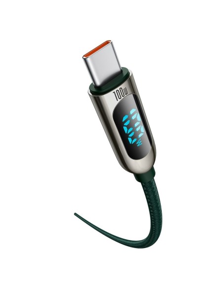 Pintas kabelis USB-C USB-C 100W su galios matuoklio ekranu 1 m žalias Pintas kabelis USB-C USB-C 100W su galios matuoklio ekranu 1 m žalias