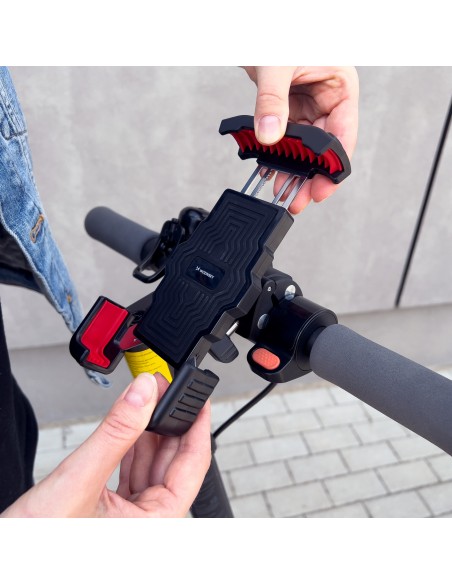 Šarvuotas metalinis telefono / motorolerio / motociklo laikiklis juodas