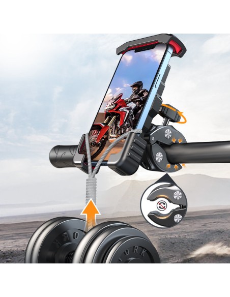 Šarvuotas metalinis telefono / motorolerio / motociklo laikiklis juodas