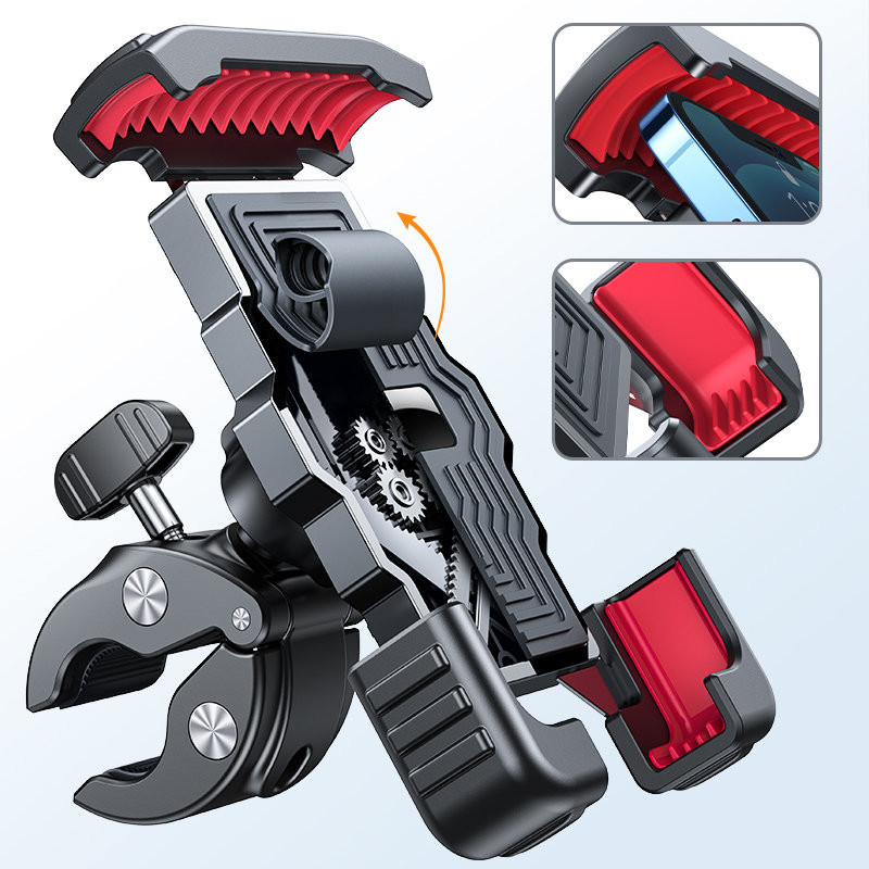 Šarvuotas metalinis telefono / motorolerio / motociklo laikiklis juodas