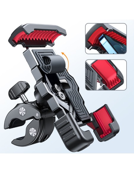 Šarvuotas metalinis telefono / motorolerio / motociklo laikiklis juodas