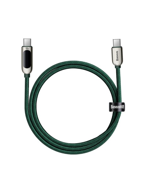 Pintas kabelis USB-C USB-C 100W su galios matuoklio ekranu 1 m žalias Pintas kabelis USB-C USB-C 100W su galios matuoklio ekranu 1 m žalias