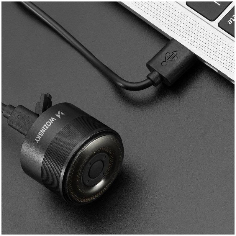 LED galinis dviračio žibintas su mikro USB raudona lempute 5 režimai juodi