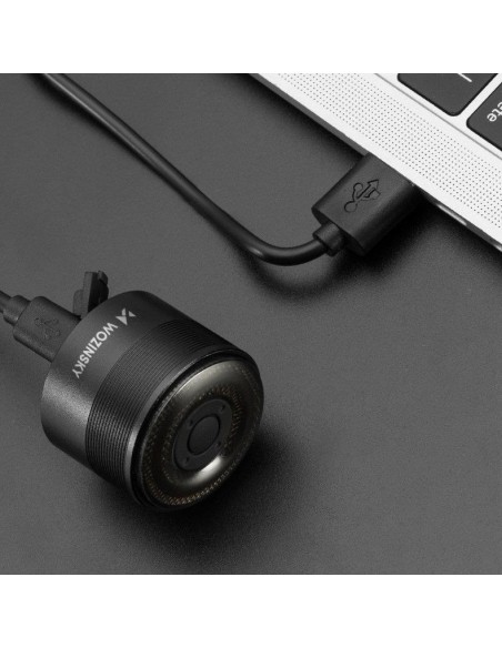 LED galinis dviračio žibintas su mikro USB raudona lempute 5 režimai juodi