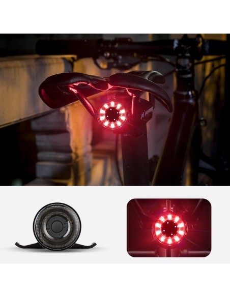 LED galinis dviračio žibintas su mikro USB raudona lempute 5 režimai juodi