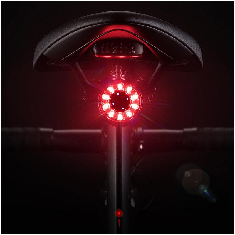 LED galinis dviračio žibintas su mikro USB raudona lempute 5 režimai juodi