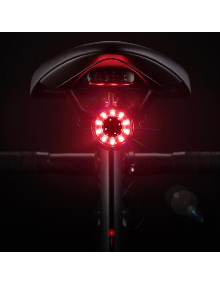 LED galinis dviračio žibintas su mikro USB raudona lempute 5 režimai juodi