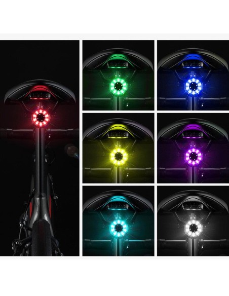 LED galinis dviračio žibintas su mikro USB raudona lempute 5 režimai juodi