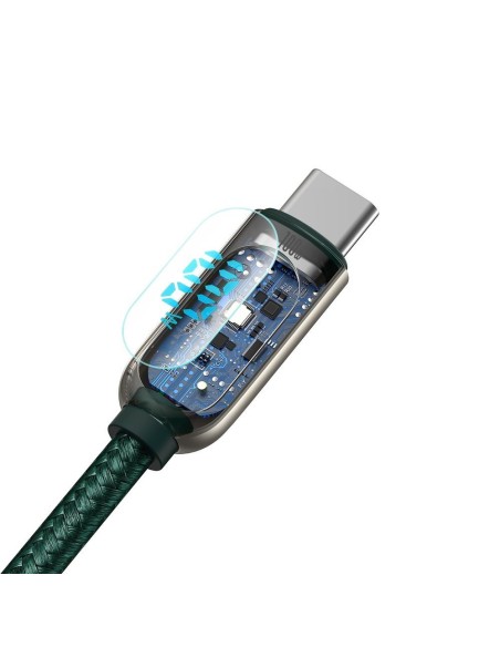Pintas kabelis USB-C USB-C 100W su galios matuoklio ekranu 1 m žalias Pintas kabelis USB-C USB-C 100W su galios matuoklio ekranu 1 m žalias