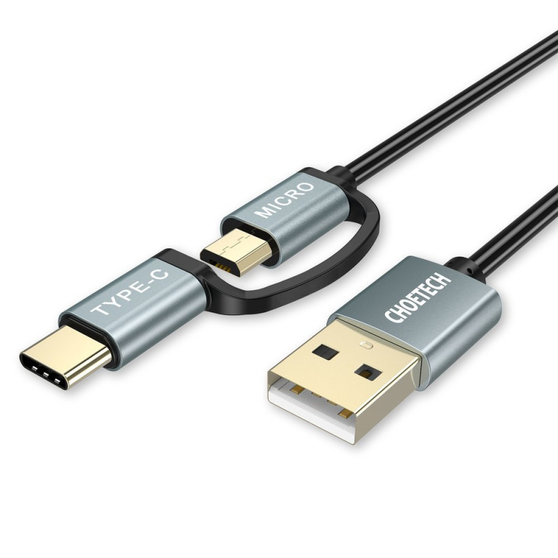 USB kabelis – USB Type C micro USB 1.2m 2in1 juodas