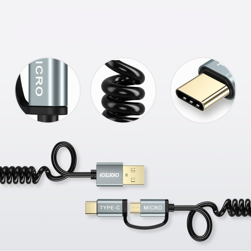 USB kabelis – USB Type C micro USB 1.2m 2in1 juodas