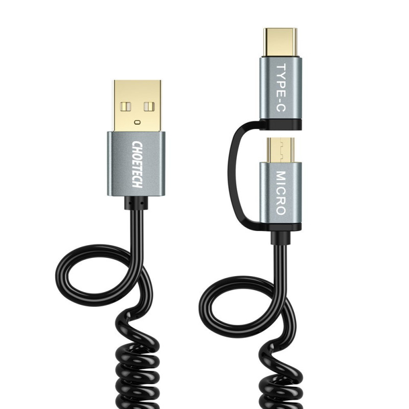 USB kabelis – USB Type C micro USB 1.2m 2in1 juodas