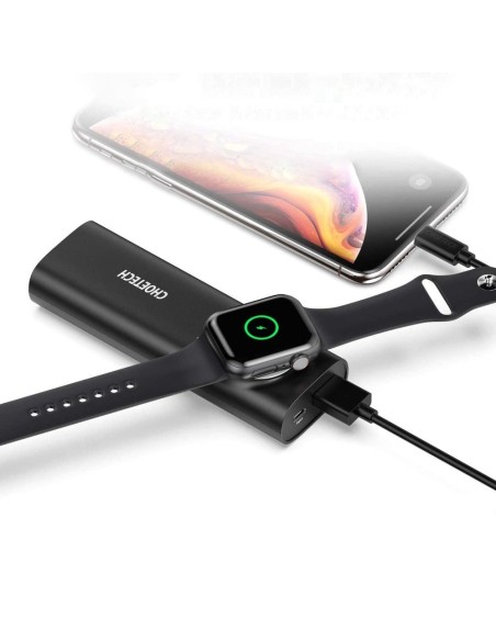 Powerbank 5000mAh USB 2.1A + Qi MFI belaidis įkroviklis Apple Watch juodas Powerbank 5000mAh USB 2.1A + Qi MFI belaidis įkroviklis Apple Watch juodas