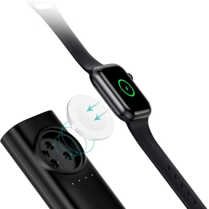 Powerbank 5000mAh USB 2.1A + Qi MFI belaidis įkroviklis Apple Watch juodas