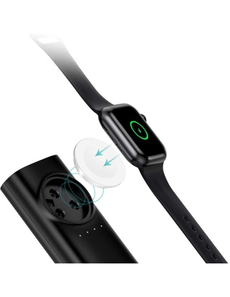 Powerbank 5000mAh USB 2.1A + Qi MFI belaidis įkroviklis Apple Watch juodas Powerbank 5000mAh USB 2.1A + Qi MFI belaidis įkroviklis Apple Watch juodas