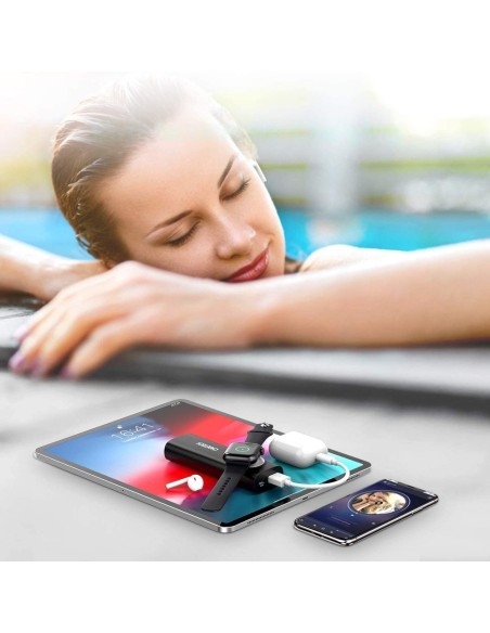 Powerbank 5000mAh USB 2.1A + Qi MFI belaidis įkroviklis Apple Watch juodas Powerbank 5000mAh USB 2.1A + Qi MFI belaidis įkroviklis Apple Watch juodas