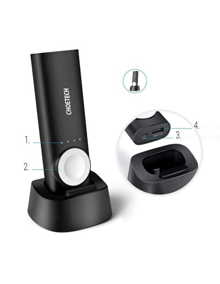 Powerbank 5000mAh USB 2.1A + Qi MFI belaidis įkroviklis Apple Watch juodas Powerbank 5000mAh USB 2.1A + Qi MFI belaidis įkroviklis Apple Watch juodas