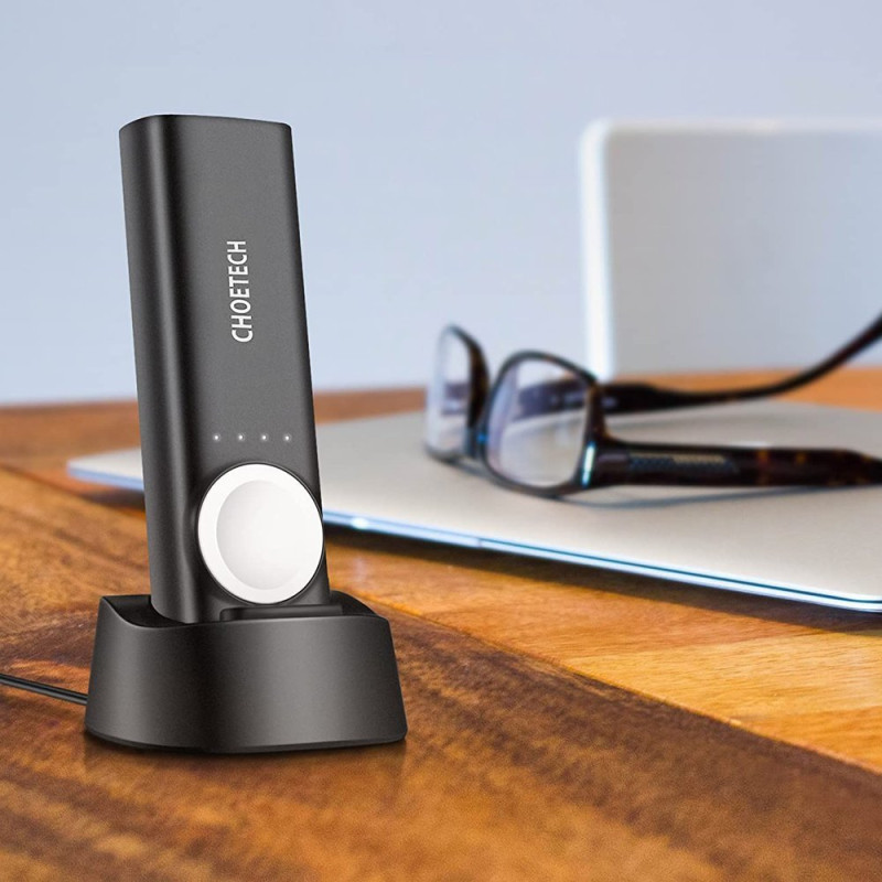 Powerbank 5000mAh USB 2.1A + Qi MFI belaidis įkroviklis Apple Watch juodas
