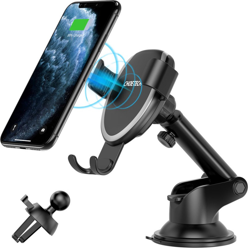 10 W Qi belaidis įkroviklis + prietaisų skydelio laikiklis, 1,2 m juodas mikro USB laidas