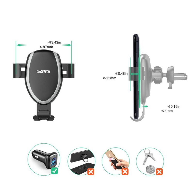 10 W Qi belaidis įkroviklis + prietaisų skydelio laikiklis, 1,2 m juodas mikro USB laidas