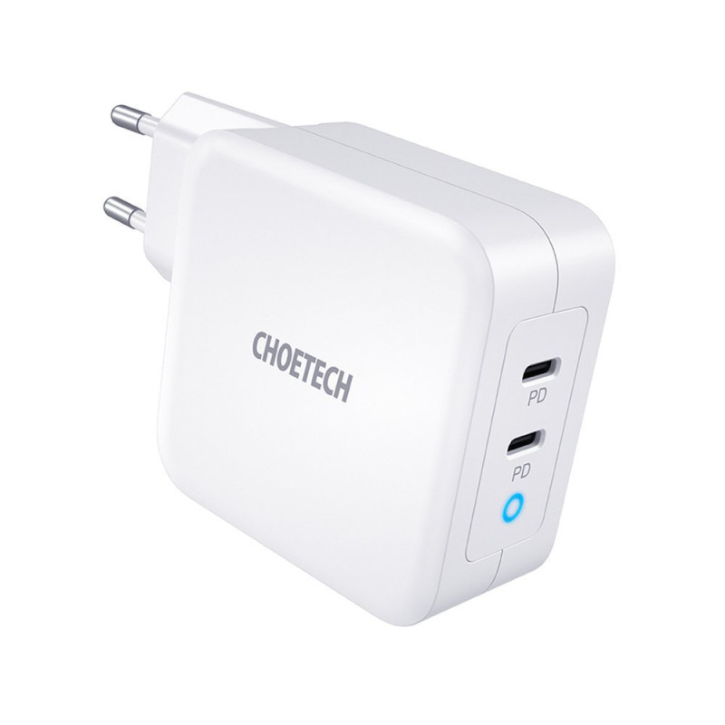 Greitas įkroviklis GaN 2xUSB Type C Power Delivery 3.0 QuickCharge 3.0 AFC 100W balta