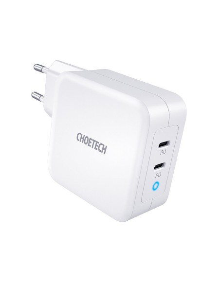 Greitas įkroviklis GaN 2xUSB Type C Power Delivery 3.0 QuickCharge 3.0 AFC 100W balta