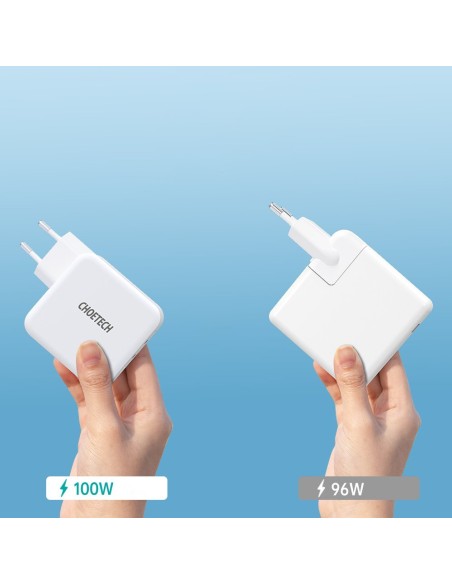 Greitas įkroviklis GaN 2xUSB Type C Power Delivery 3.0 QuickCharge 3.0 AFC 100W balta