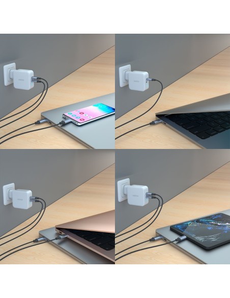 Greitas įkroviklis GaN 2xUSB Type C Power Delivery 3.0 QuickCharge 3.0 AFC 100W balta