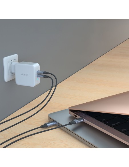 Greitas įkroviklis GaN 2xUSB Type C Power Delivery 3.0 QuickCharge 3.0 AFC 100W balta