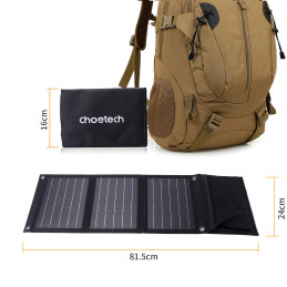Saulės turistinis įkroviklis 22W 2xUSB atlenkiamas juodas