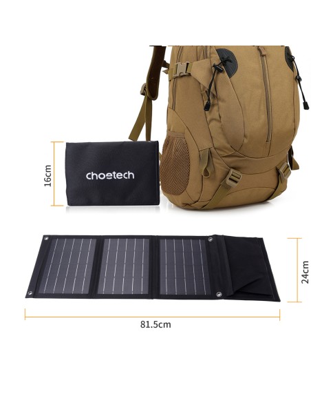 Saulės turistinis įkroviklis 22W 2xUSB atlenkiamas juodas