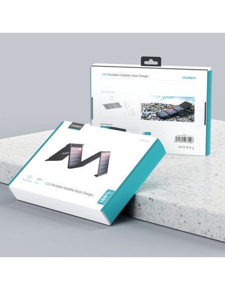 Saulės turistinis įkroviklis 22W 2xUSB atlenkiamas juodas