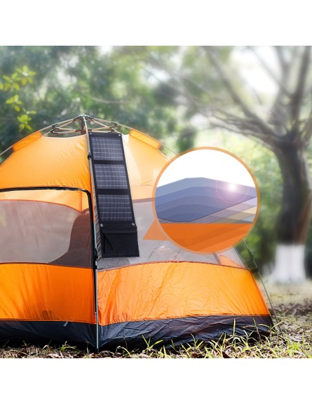 Saulės turistinis įkroviklis 22W 2xUSB atlenkiamas juodas