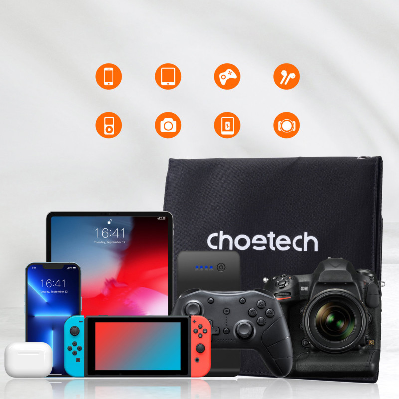 Saulės turistinis įkroviklis 22W 2xUSB atlenkiamas juodas