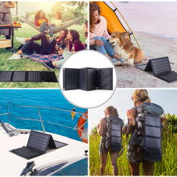 Saulės turistinis įkroviklis 22W 2xUSB atlenkiamas juodas