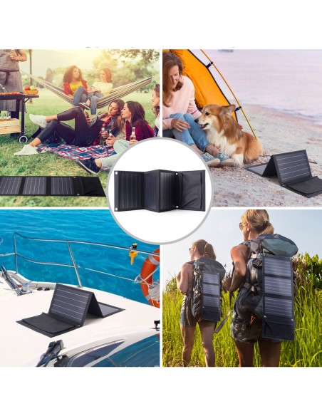 Saulės turistinis įkroviklis 22W 2xUSB atlenkiamas juodas