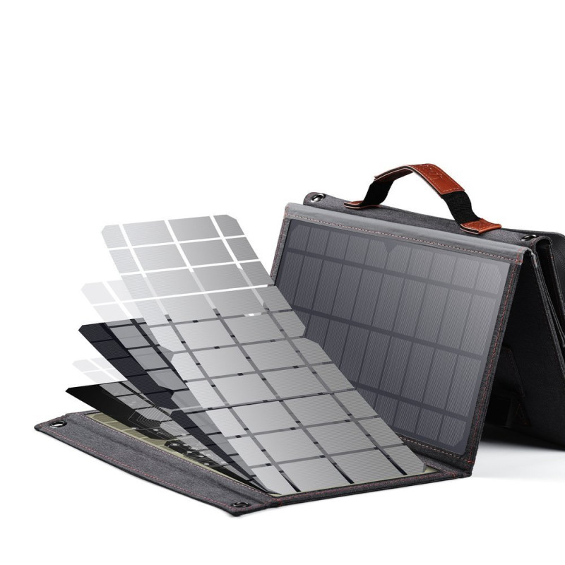 Saulės turistinis saulės įkroviklis USB USB C 36W QC PD pilka