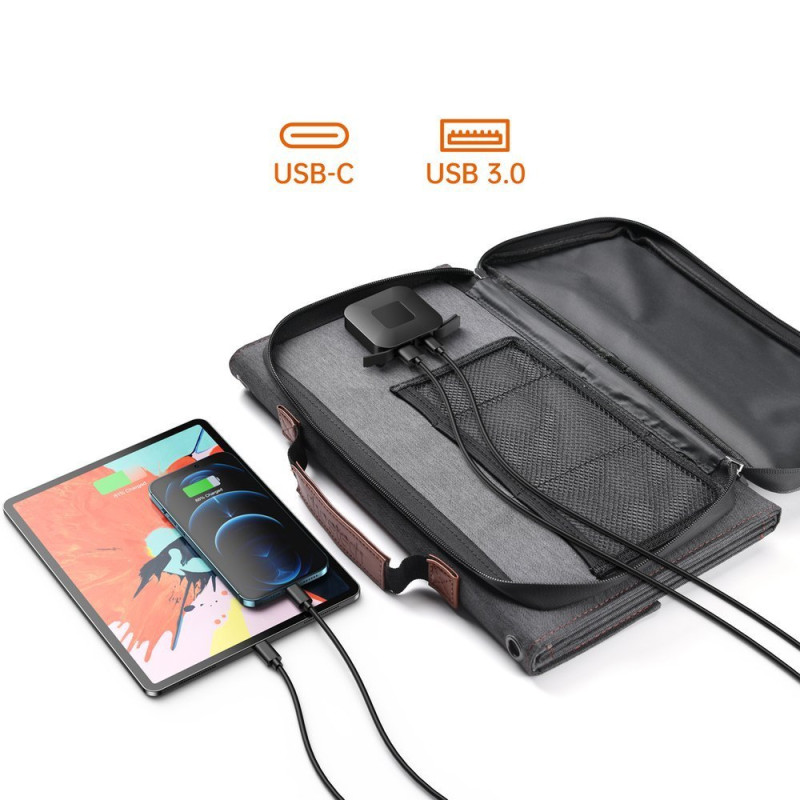Saulės turistinis saulės įkroviklis USB USB C 36W QC PD pilka