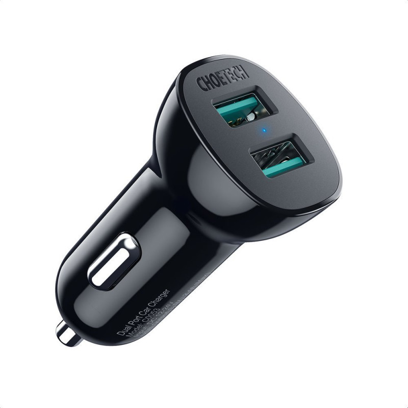 Cigarečių degiklio automobilinis įkroviklis 2xUSB Quick Charge 3.0 30W 2.4A juodas