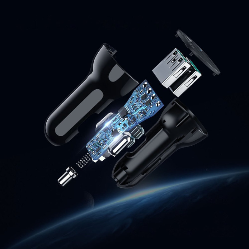 Cigarečių degiklio automobilinis įkroviklis 2xUSB Quick Charge 3.0 30W 2.4A juodas