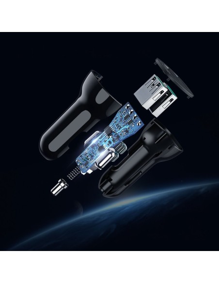 Cigarečių degiklio automobilinis įkroviklis 2xUSB Quick Charge 3.0 30W 2.4A juodas Cigarečių degiklio automobilinis įkroviklis 2xUSB Quick Charge 3.0 30W 2.4A juodas