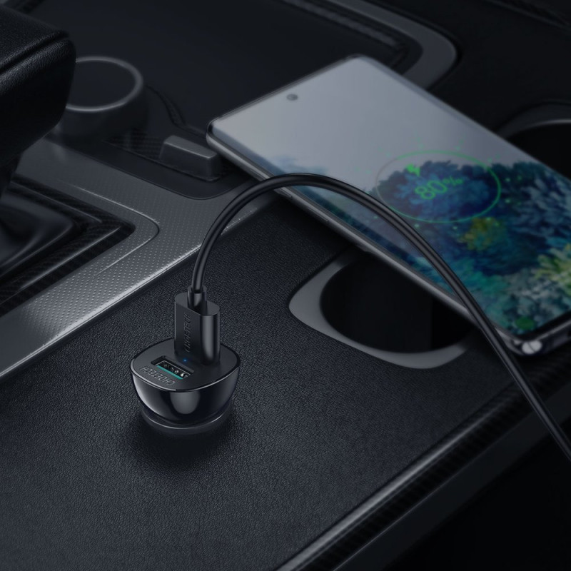 Cigarečių degiklio automobilinis įkroviklis 2xUSB Quick Charge 3.0 30W 2.4A juodas