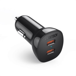 Automobilinis įkroviklis 2xUSB Type C QuickCharge Power Delivery 40W FCP AFC juodas