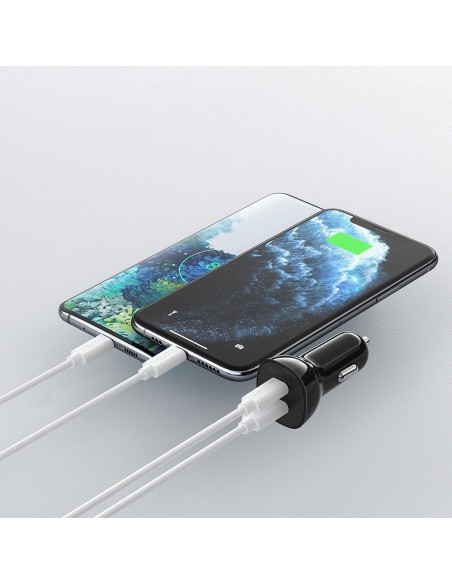 Automobilinis įkroviklis 2xUSB Type C QuickCharge Power Delivery 40W FCP AFC juodas Automobilinis įkroviklis 2xUSB Type C QuickCharge Power Delivery 40W FCP AFC juodas