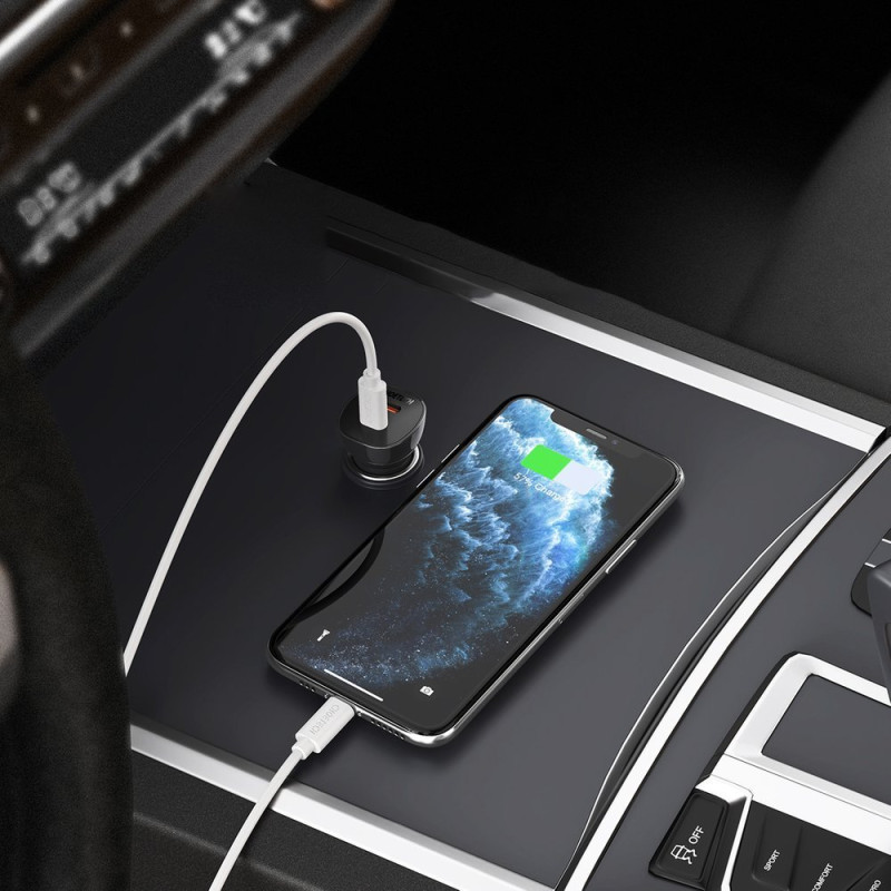 Automobilinis įkroviklis 2xUSB Type C QuickCharge Power Delivery 40W FCP AFC juodas